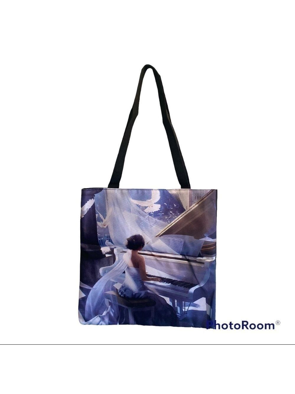 The Splendor of Music Tote Bag with Teen Playing White Piano. BEAUTIFUL!